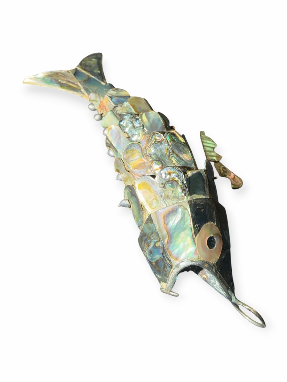 Vintage Mexican Articulated Abalone Fish Pendant Bottle Opener Mid Century
